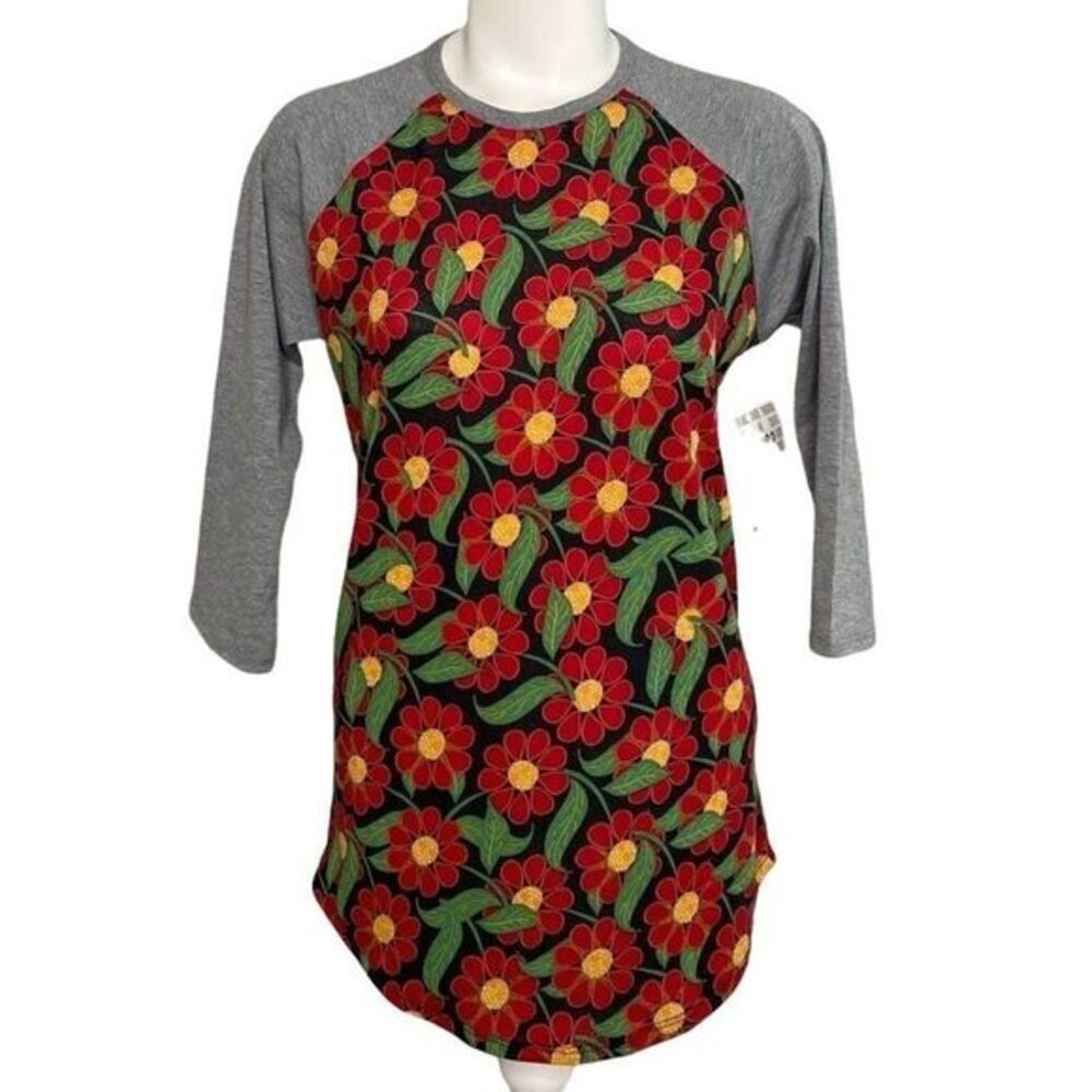 LuLaRoe Randy Raglan 3/4 Sleeve Red Sunflower Flower Top Sz‎ Small NEW